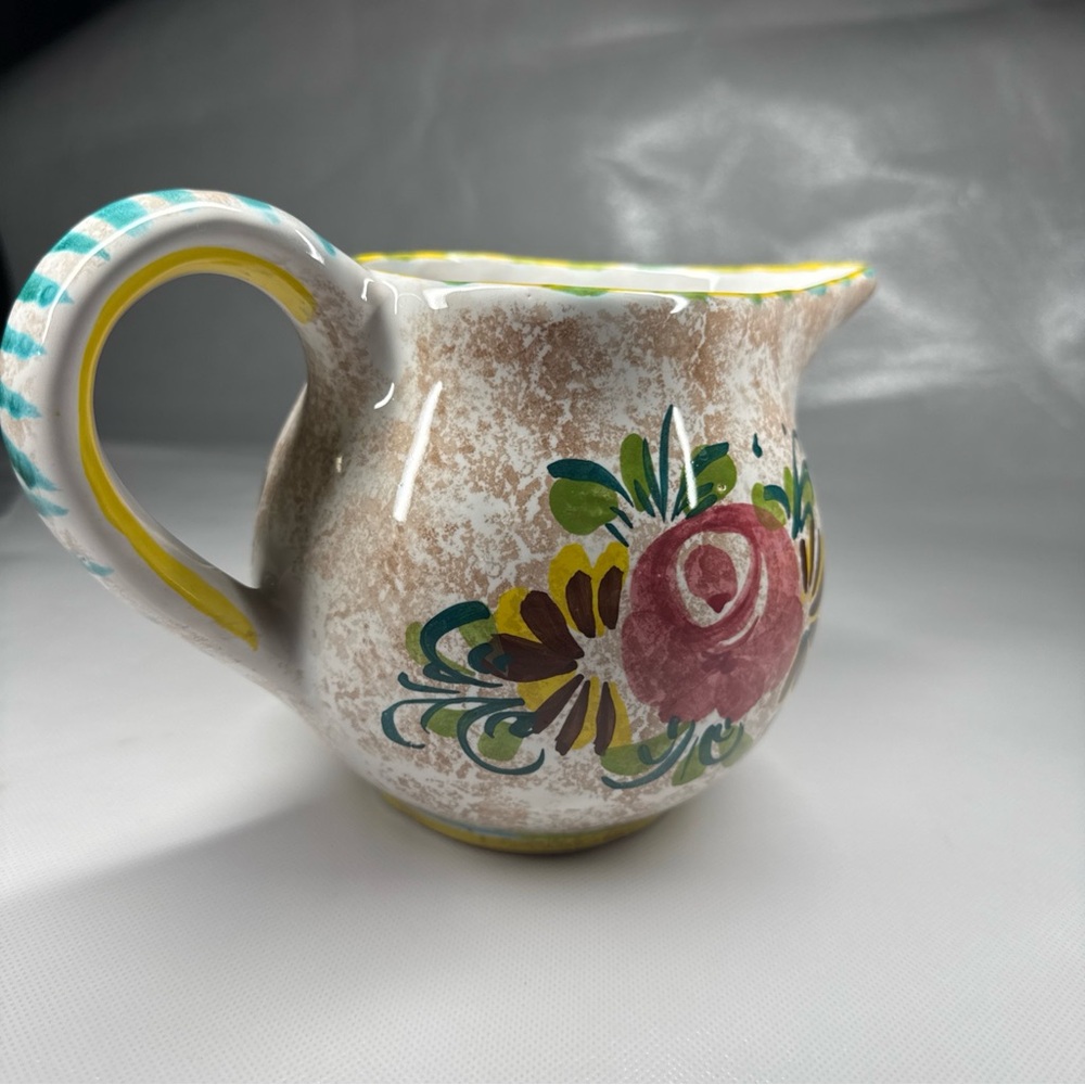 Vintage Italian Ceramic Creamer Pitcher Hand Painted Floral Made In Italy - Picture 4 of 11